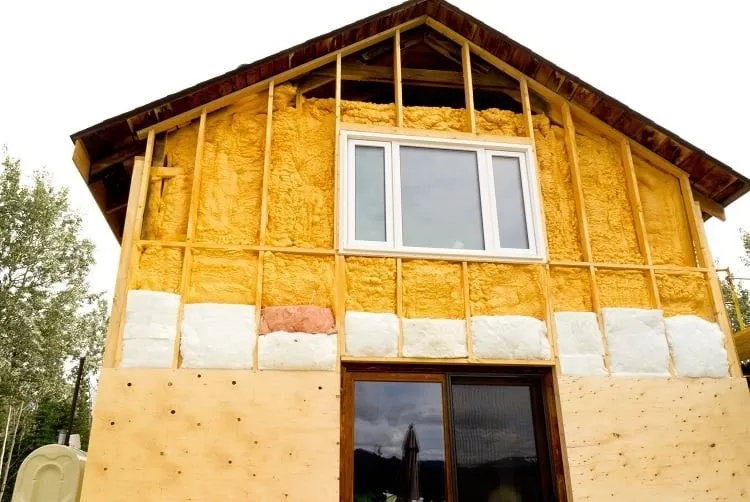 New-construction building with exposed insulated exterior walls